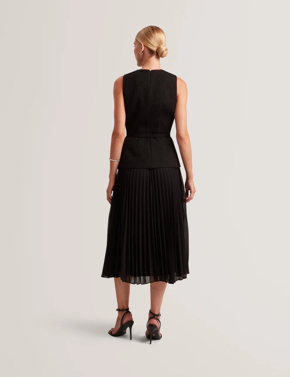 Ted Baker Raddimk Boucle Top Pleated Midi Dress | Black