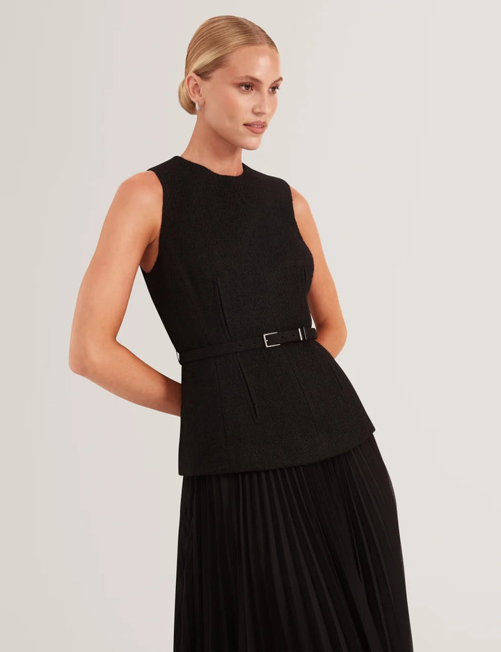 Ted Baker Raddimk Boucle Top Pleated Midi Dress | Black