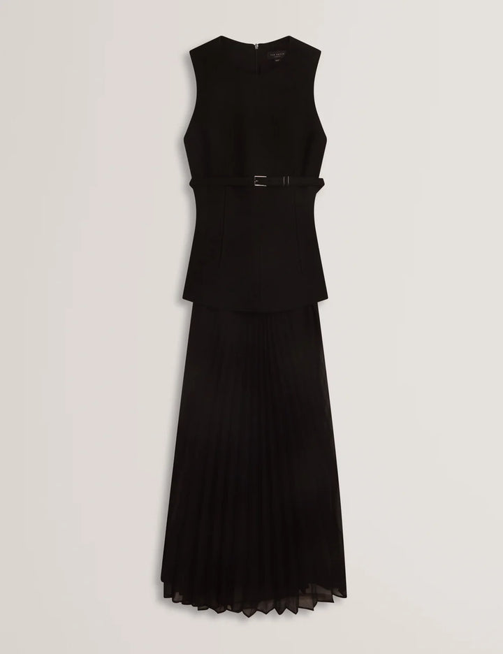 Ted Baker Raddimk Boucle Top Pleated Midi Dress | Black