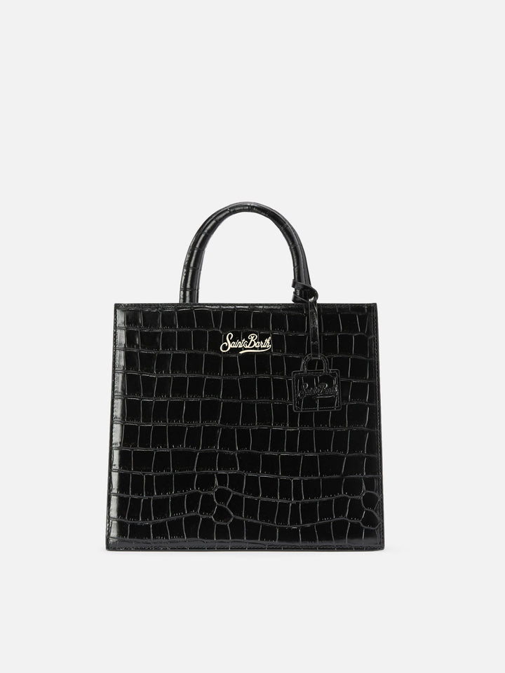 MC2 Saint Barth Shop Bag Midi Ledertasche in Kroko-Optik - Schwarz - Vorderansicht