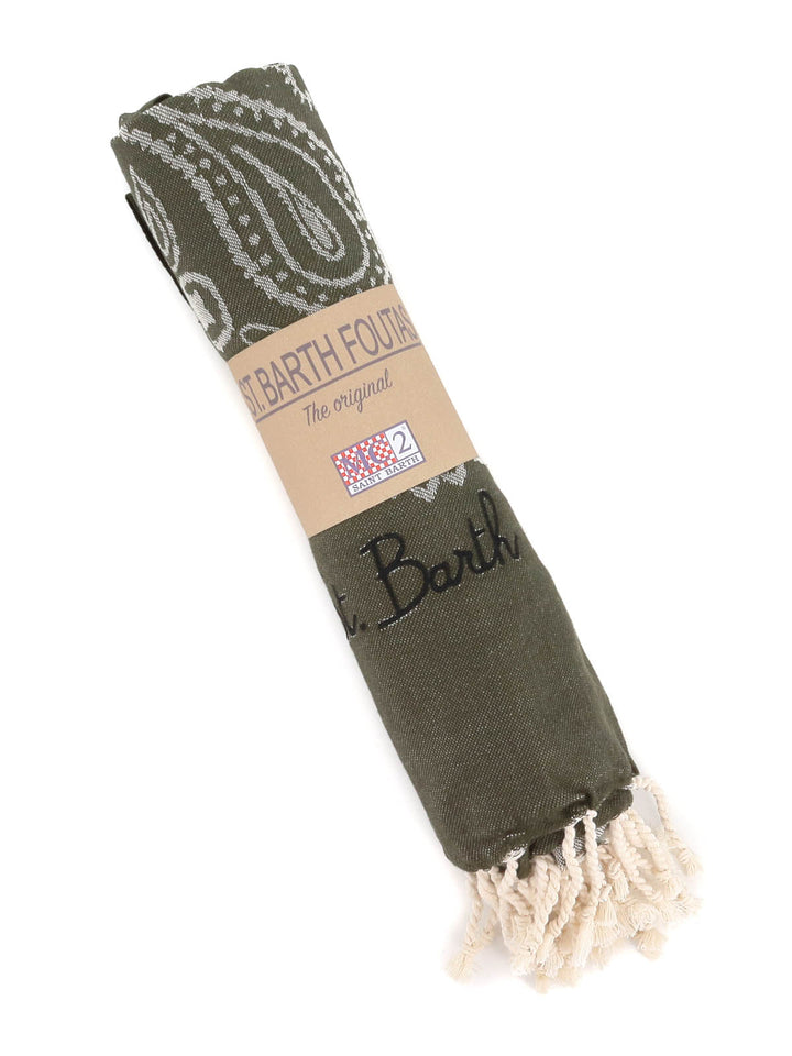 MC2 Saint Barth Foutas Cotton Beach Towel with Bandana Jacquard | Olive