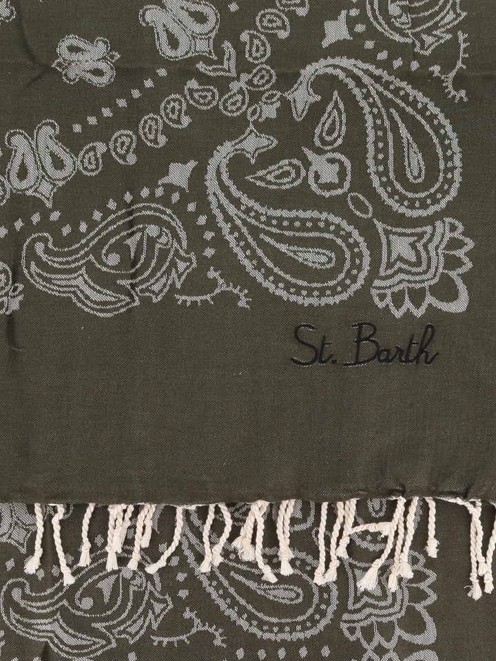 MC2 Saint Barth Foutas Cotton Beach Towel with Bandana Jacquard | Olive