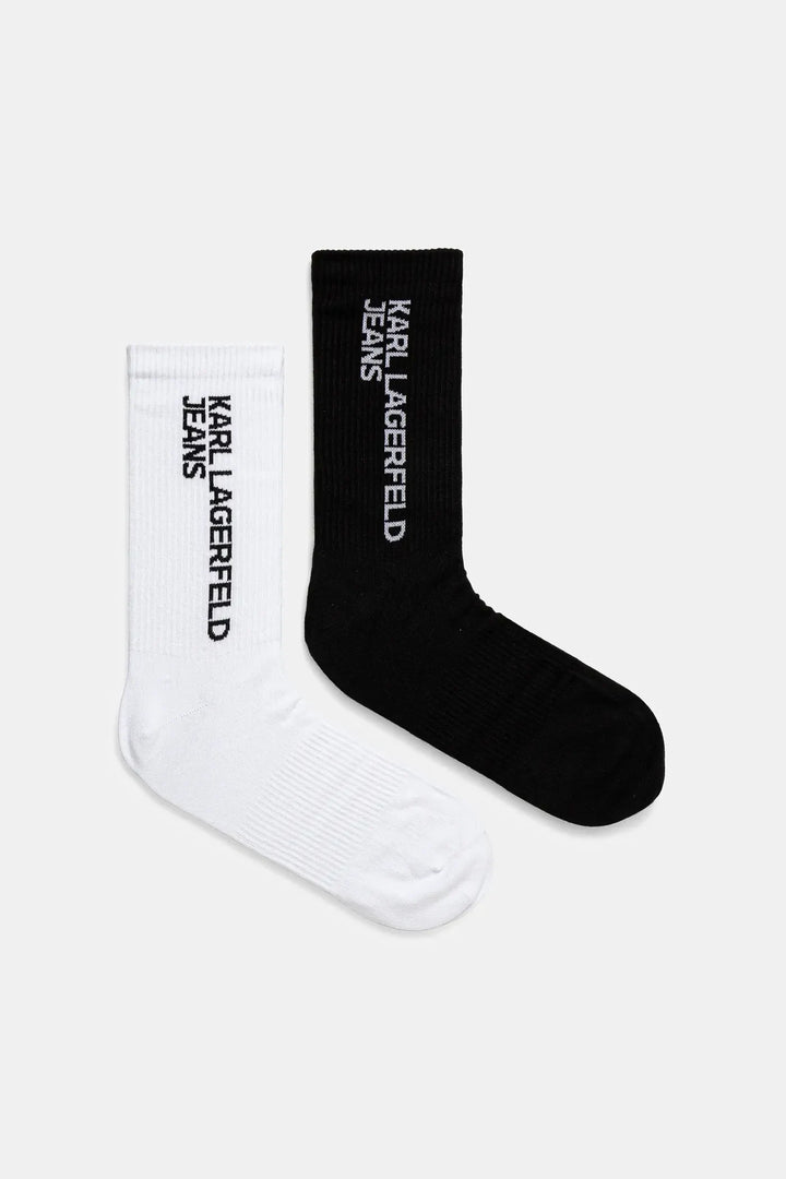 Karl Lagerfeld Essential Logo Socks in 2-Pack | White/Black