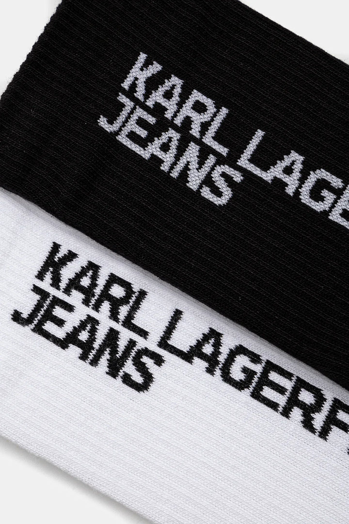 Karl Lagerfeld Essential Logo Socks in 2-Pack | White/Black