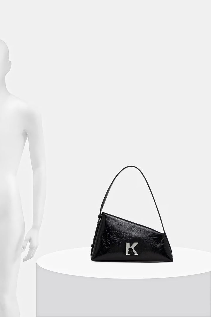 Karl Lagerfeld Leather Shiny Shoulder Bag | Black