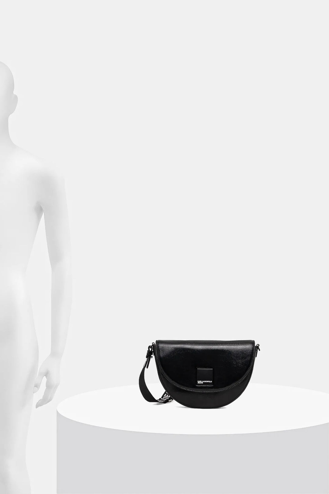 Karl Lagerfeld Logo Glossy Saddle Bag | Black