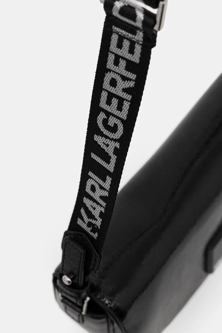 Karl Lagerfeld Logo Glossy Saddle Bag | Black