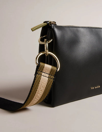 Ted Baker Darceyy Leather Crossbody Bag With Webbing Strap | Jet Black