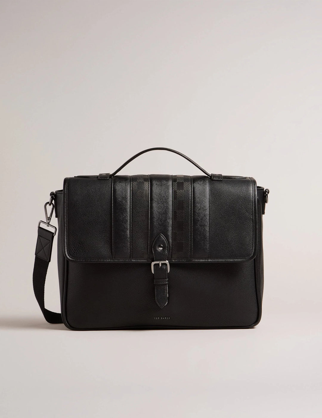 Ted Baker Wayvees House Check Faux Leather Satchel Bag | Black