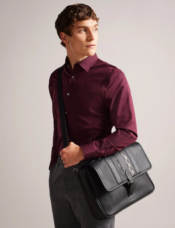 Ted Baker Wayvees House Check Faux Leather Satchel Bag | Black