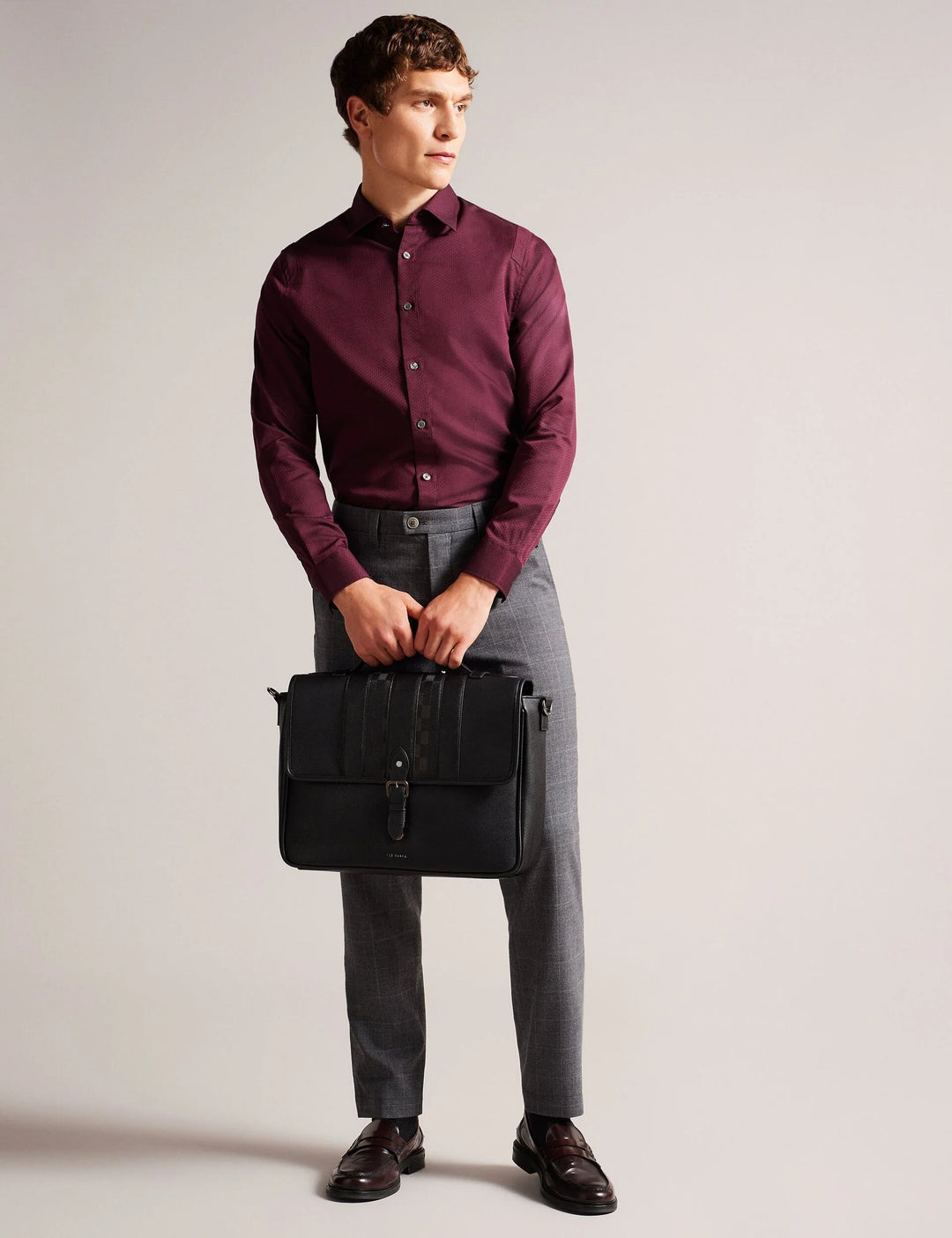 Ted Baker Wayvees House Check Faux Leather Satchel Bag | Black