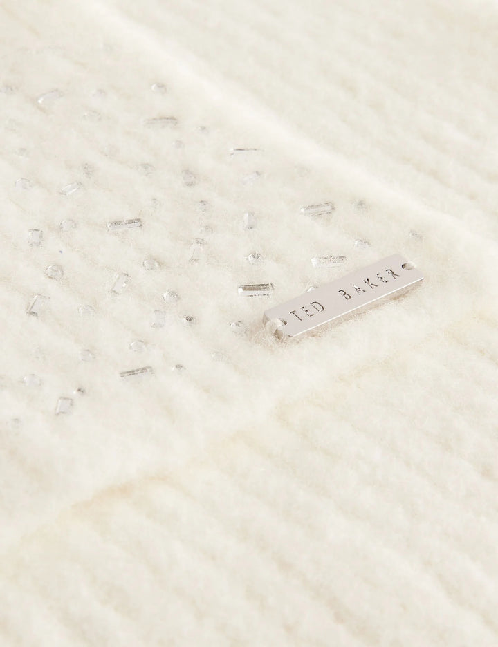 Ted Baker Scattered Rhinestone Knitted Scarf | Cream