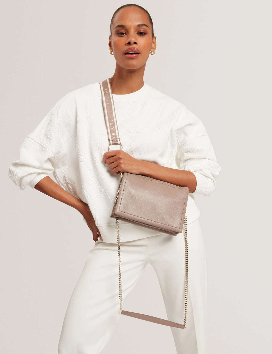 Ted Baker Webbing Strap Leather Crossbody Bag | Taupe