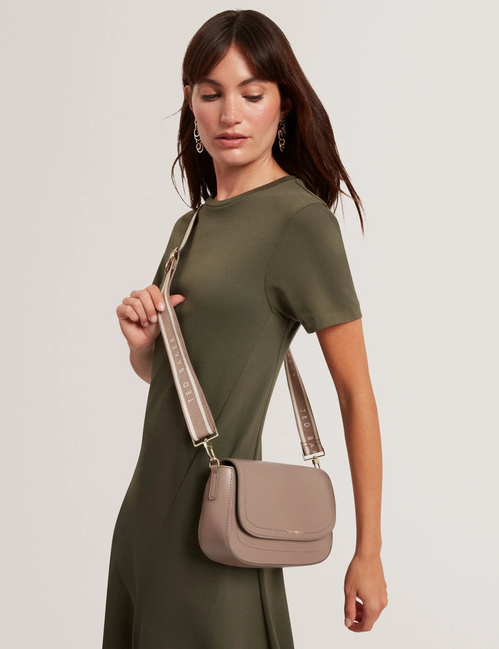 Ted Baker Webbing Leather Baguette Crossbody Bag | Taupe
