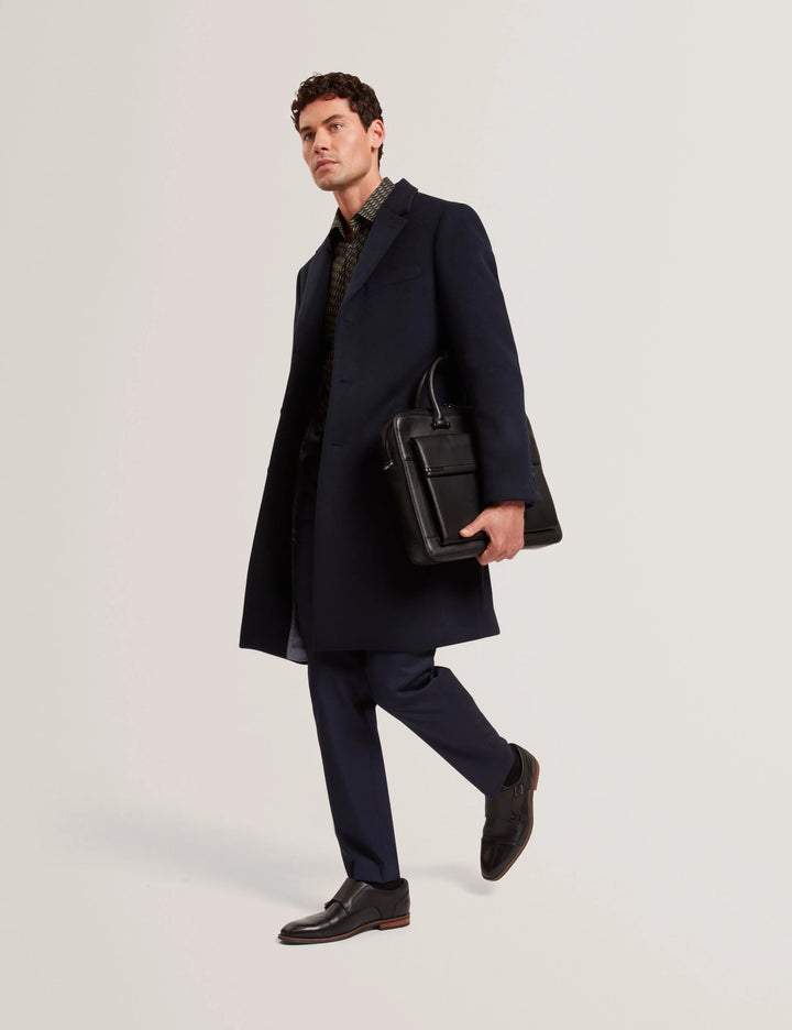 Ted Baker Alerton Slim Fit Wool Rich City Overcoat | Navy