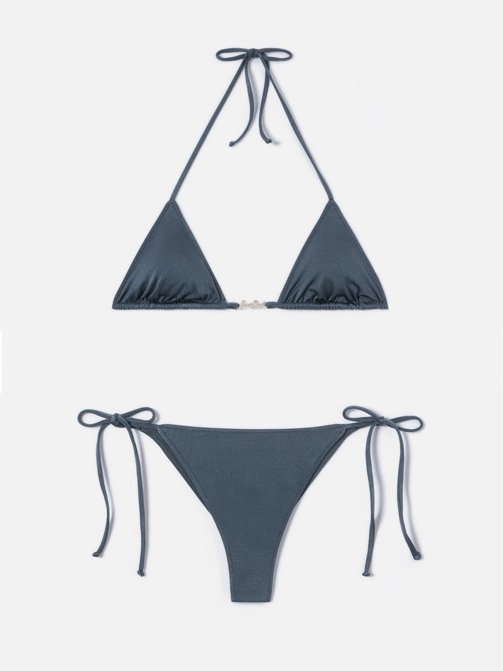 MC2 Saint Barth Leah Glossy Bikini and Bottom | Dark Grey