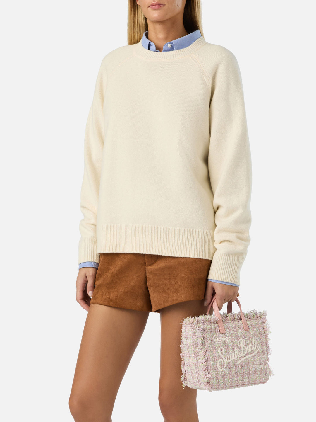 MC2 Saint Barth Vanity Mini Tweedtasche mit Lurex - Rosa - Von einem Model getragen