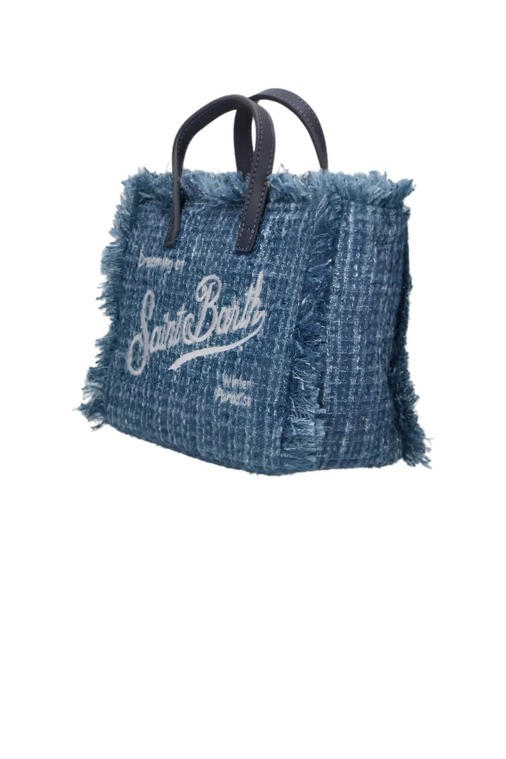 MC2 Saint Barth Sac Vanity Mini Tweed - Bleu Clair - Vue de trois quarts