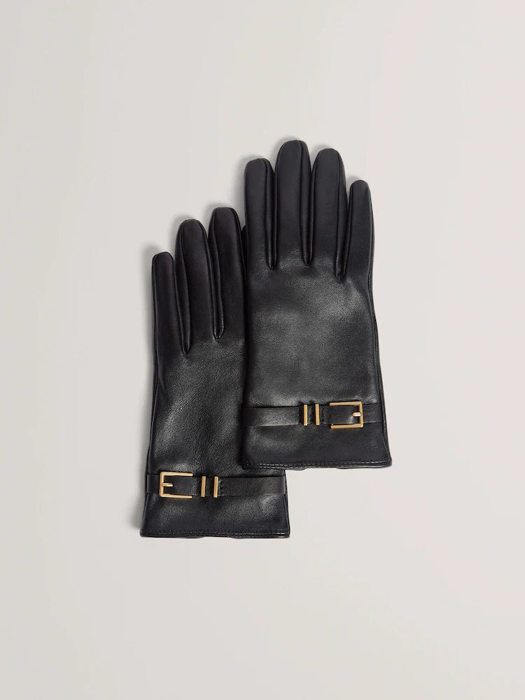 Ted Baker Jillla - Buckle Detail Leather Gloves | Black