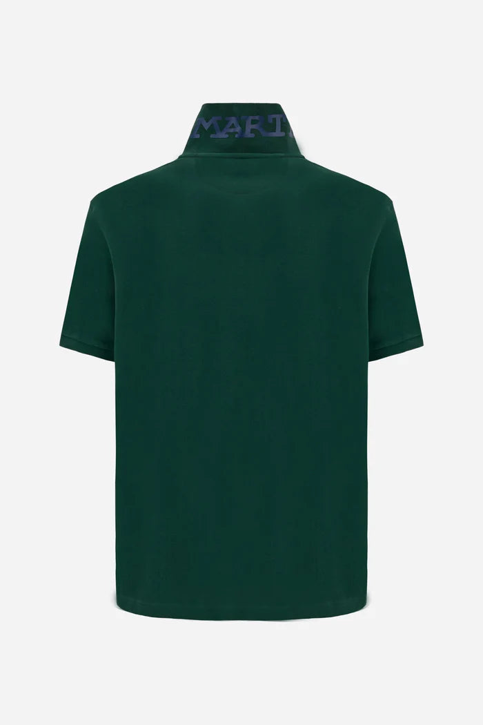 Polo de piqué elástico para hombre de La Martina con número en la manga | Verde pino