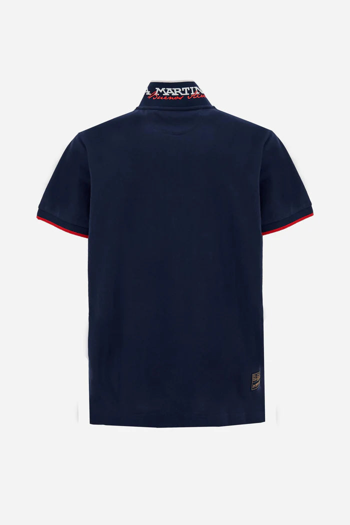 Polo de piqué elástico de corte regular para hombre de La Martina, modelo Essential | Azul marino