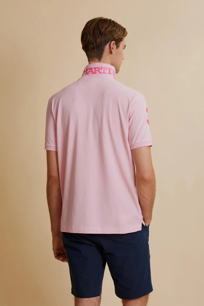 Polo de piqué elástico para hombre de La Martina con número en la manga | Rosa de cuento de hadas