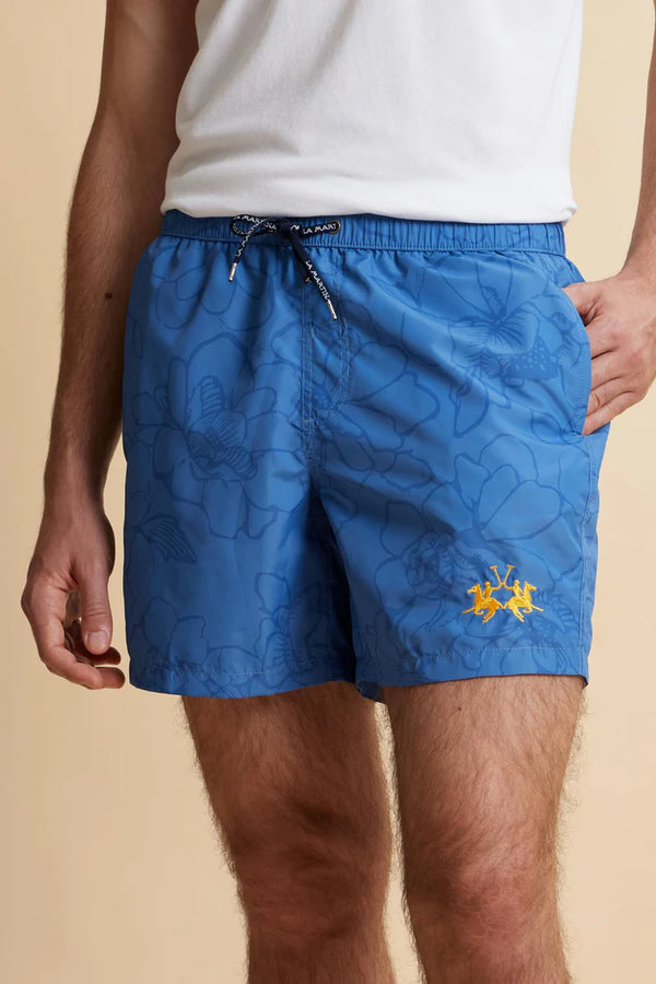 Bañador de nylon con estampado floral para hombre de La Martina | Azul Riviera