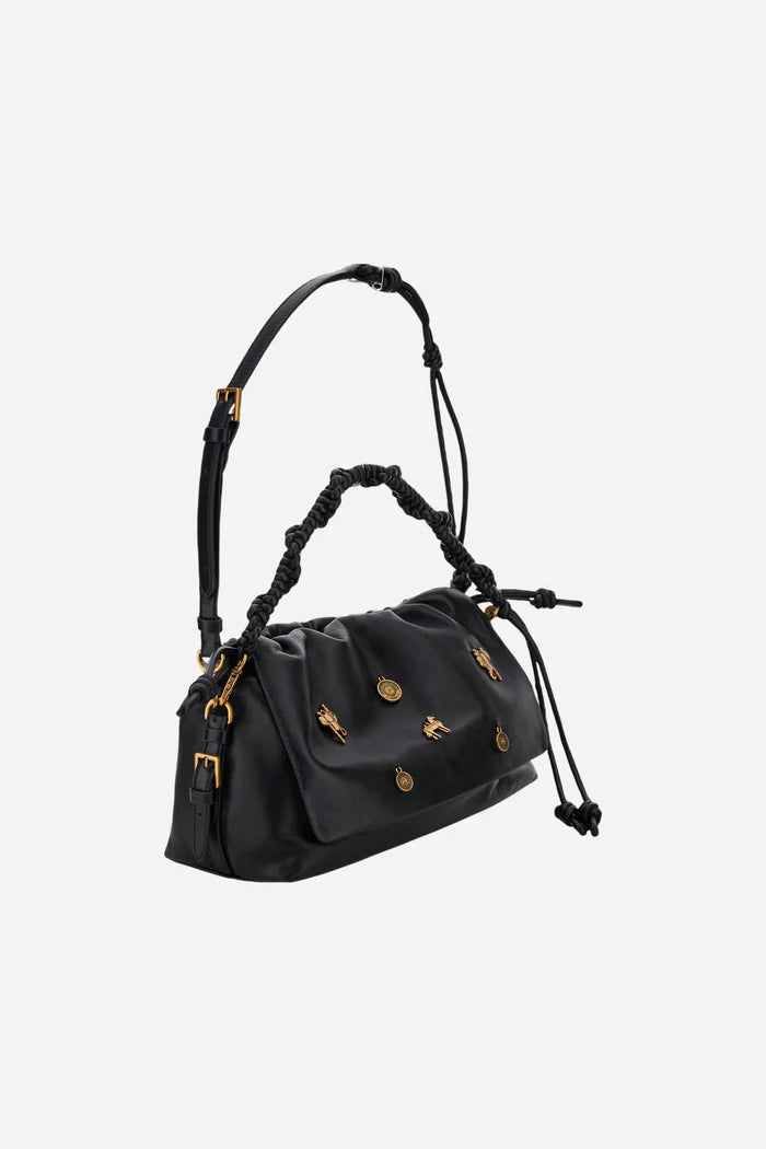 La Martina Nappa Leather Handbag with Gold Charms | Black