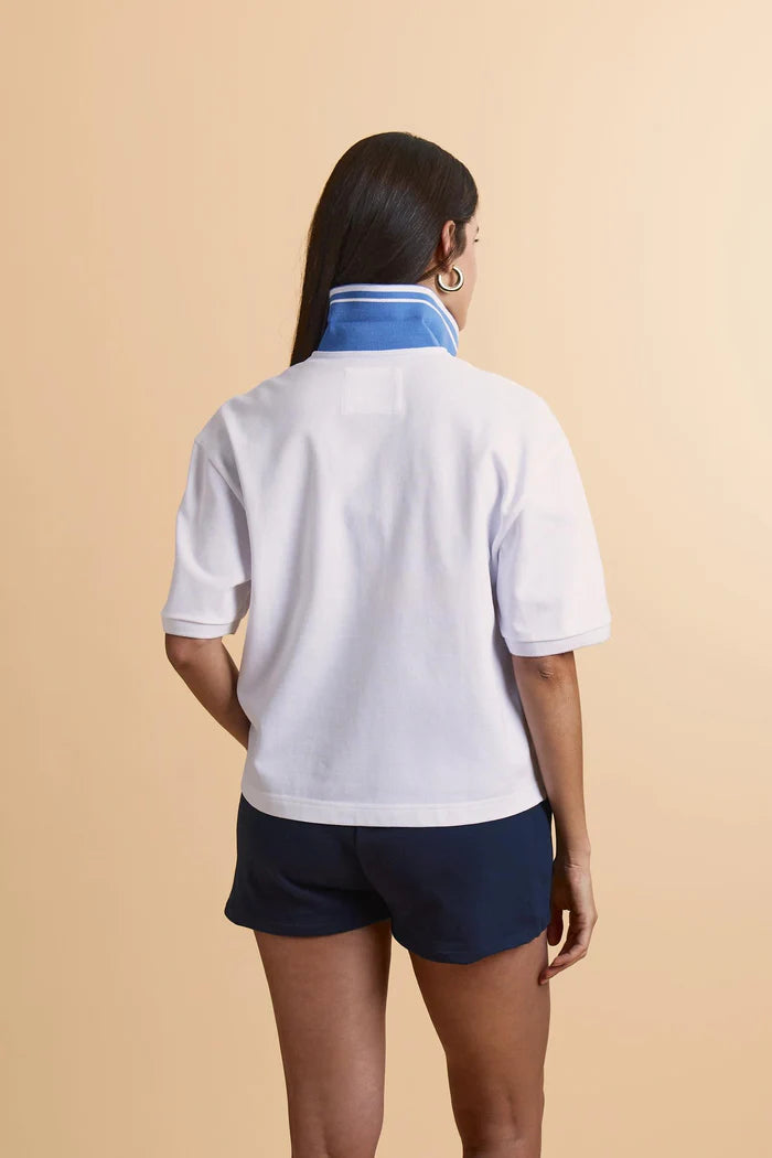 La Martina Women's Crop Fit Polo in Piqué with Maxi Logo | White