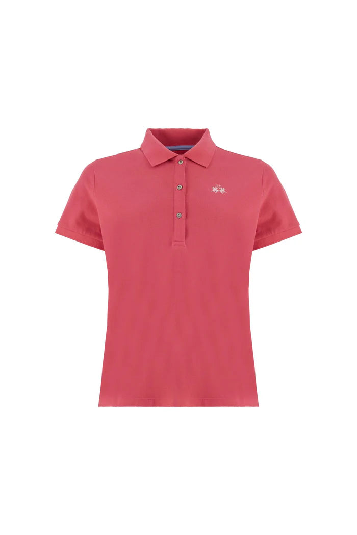 Γυναικείο πόλο La Martina από ελαστικό πικέ με γράμματα κάτω από το γιακά | Ροζ Fandango