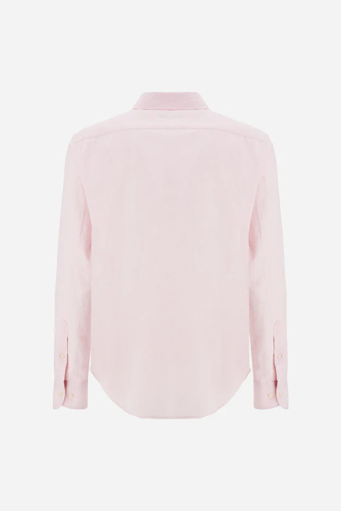 Ανδρικό πουκάμισο La Martina σε κανονική γραμμή από βαμβάκι και λινό με μικρό λογότυπο | Ροζ