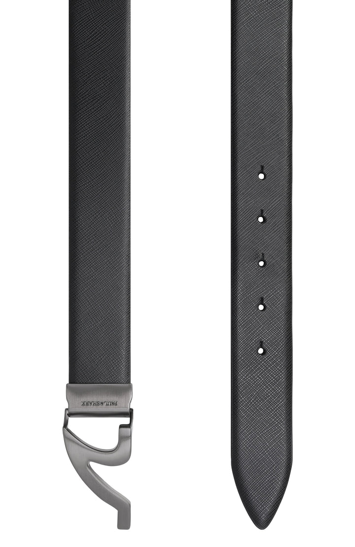 Paul &amp; Shark Fin Buckle Saffiano Leather Belt | Black