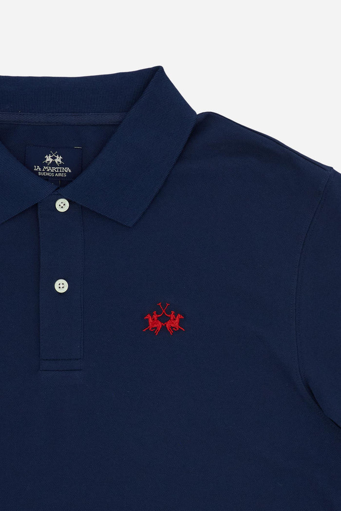Polo de piqué elástico para hombre de La Martina con número en la manga | Azul marino
