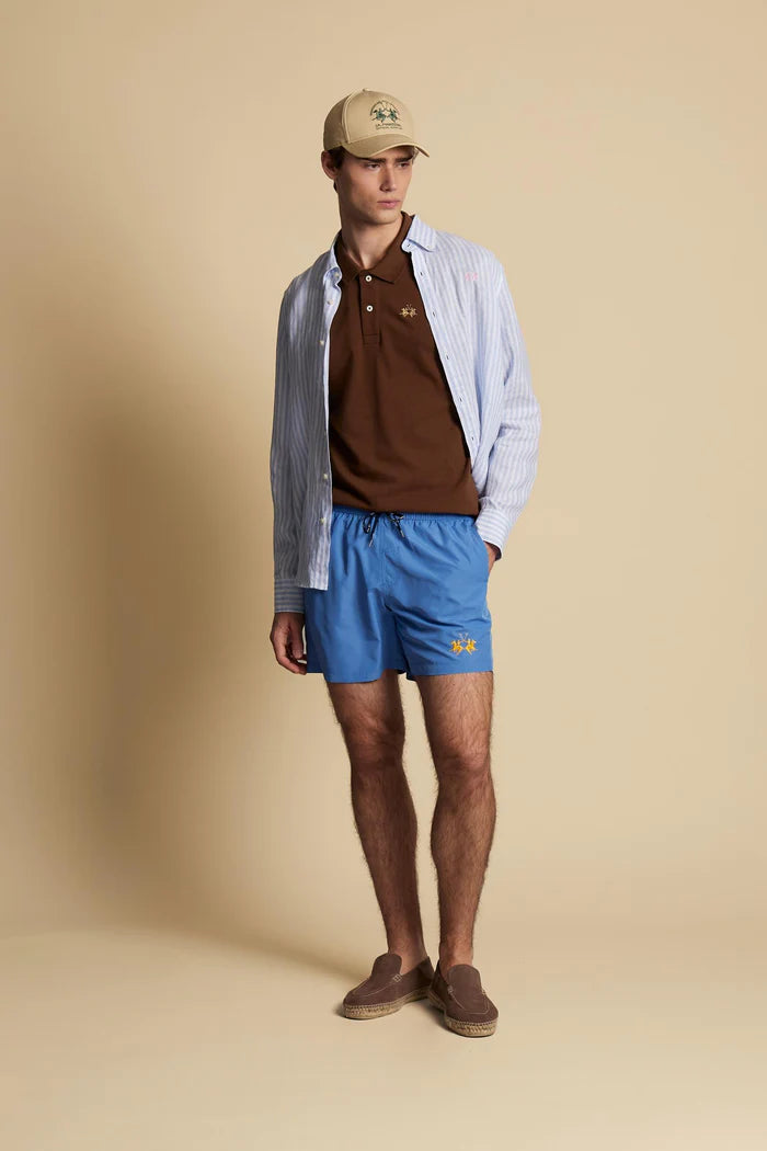 La Martina Men’s Solid Nylon Swim Shorts | Riviera Blue