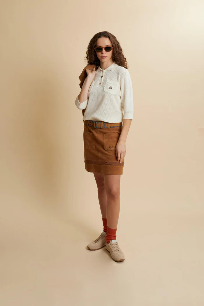Polo da donna La Martina in maglia traforata con tasche | Bianco sporco