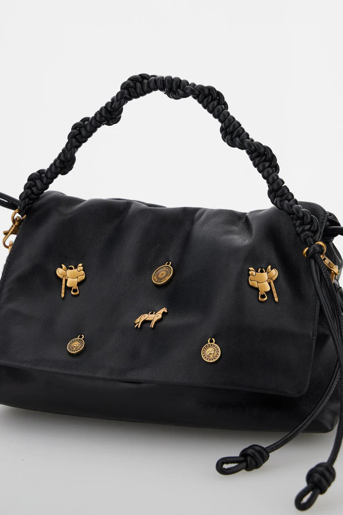 La Martina Nappa Leather Handbag with Gold Charms | Black