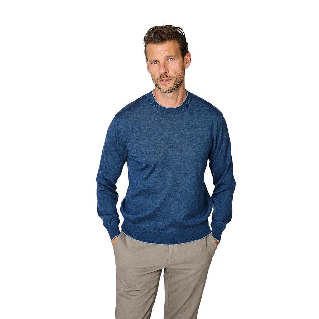 Paul &amp; Shark Xsoft Wool Crewneck with Fabric Details | Blue Melange