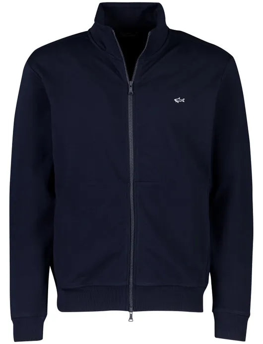 Paul & Shark Shark Badge Stretch Fleece Cotton Full Zip Sweatshirt | Navy