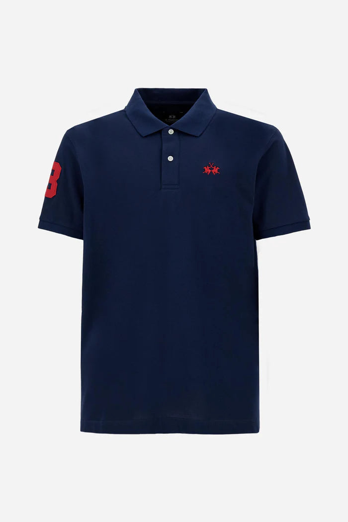 Polo de piqué elástico para hombre de La Martina con número en la manga | Azul marino