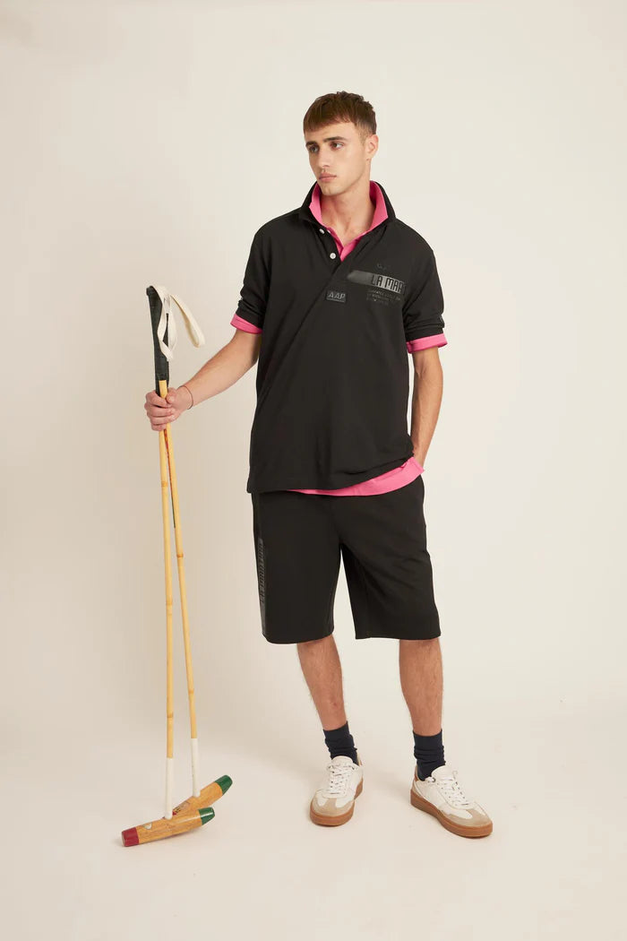 La Martina Herren-Polo aus Stretch-Piqué, Luxusausführung | Schwarz
