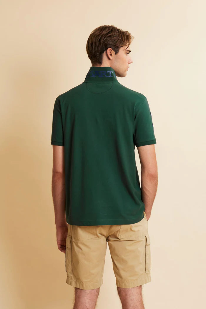 Polo de piqué elástico para hombre de La Martina con número en la manga | Verde pino
