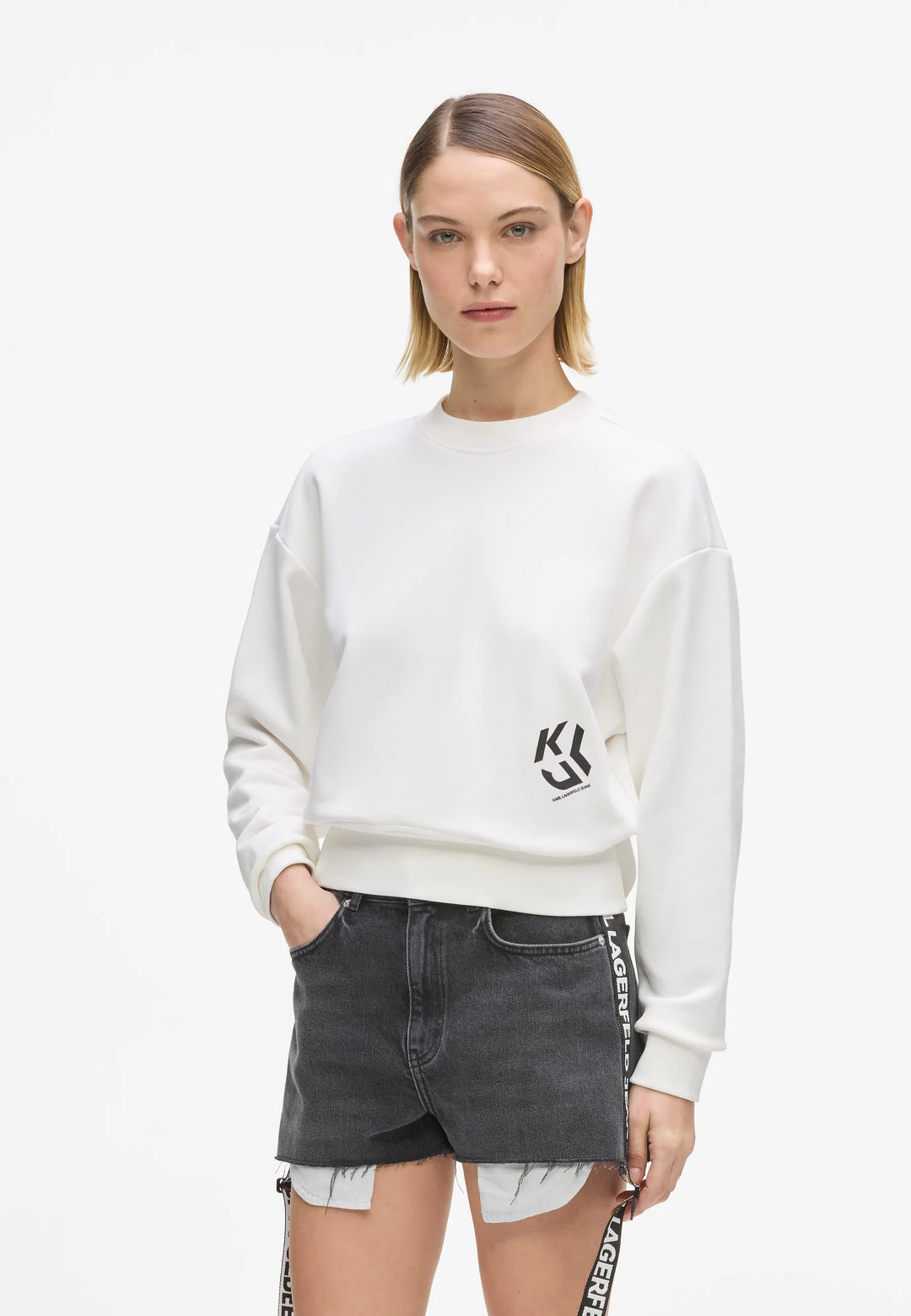 Karl Lagerfeld Monogram Logo Sweatshirt in Regular Fit | Egret