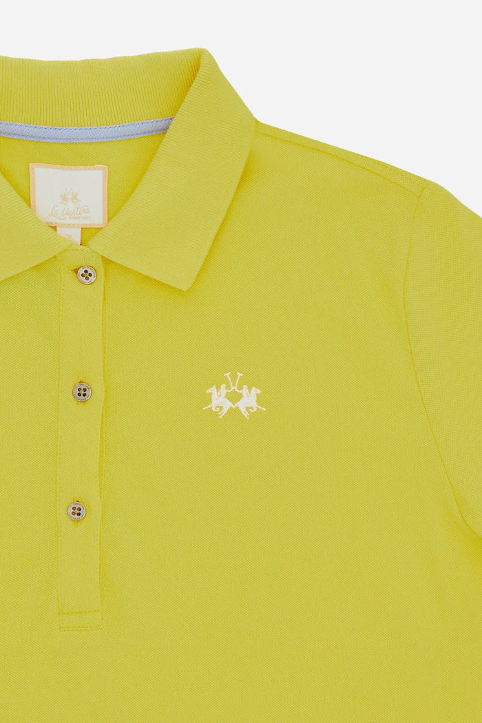 La Martina Women’s Stretch Piqué Polo with Under-collar Lettering | Empire Yellow