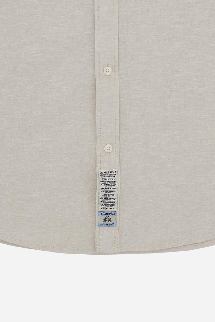 Ανδρικό πουκάμισο La Martina σε κανονική γραμμή από βαμβάκι και λινό με μικρό λογότυπο | Μπεζ