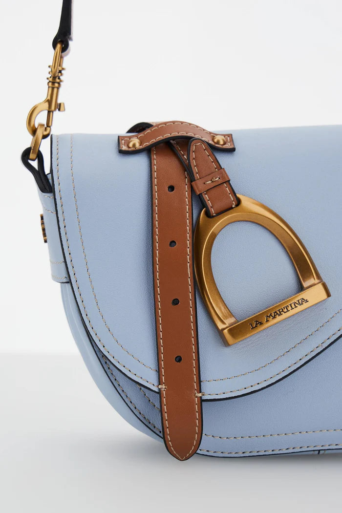 La Martina Half-Moon Full Grain Pampa Small Leather Bag | Sea/Cuoio