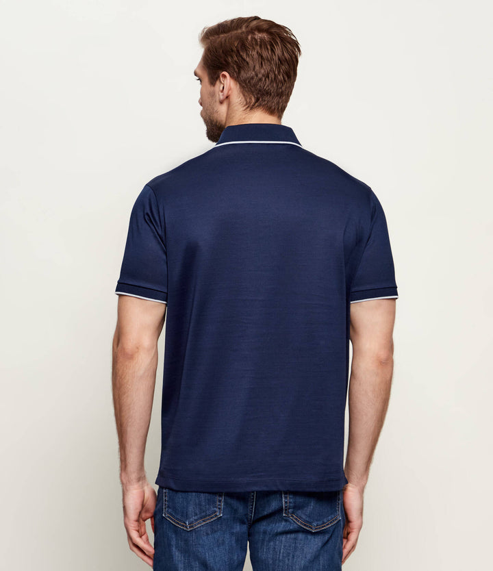 Polo de Paul &amp; Shark de algodón jersey doble mercerizado con estampado de tiburones | Azul marino