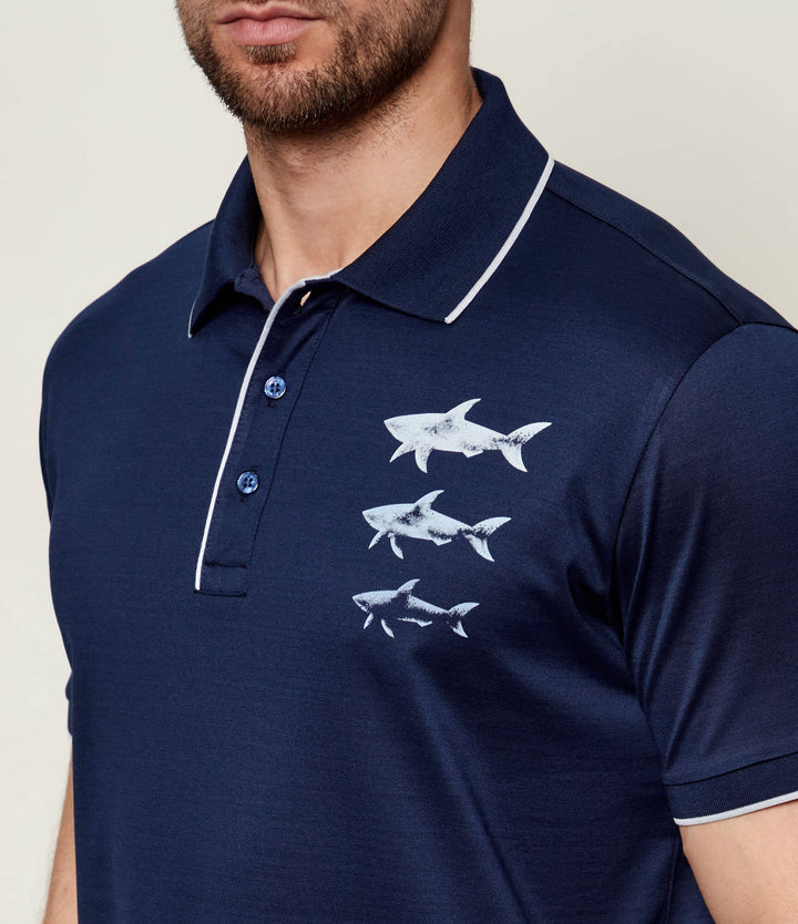 Polo de Paul &amp; Shark de algodón jersey doble mercerizado con estampado de tiburones | Azul marino