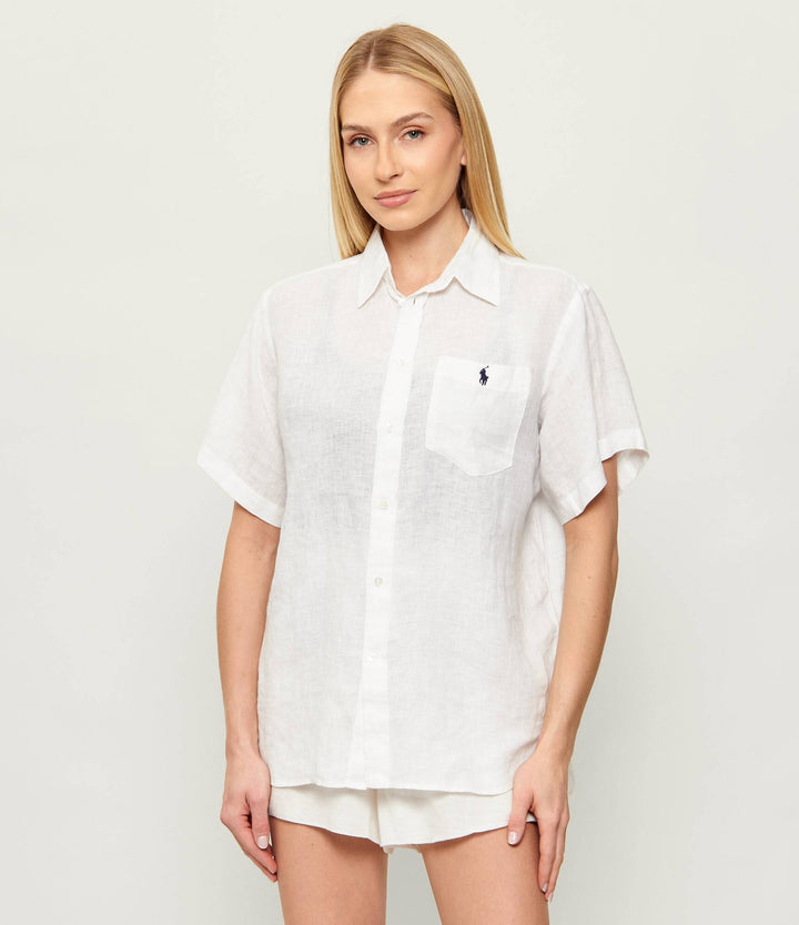 Ralph Lauren Relaxed Fit Short Sleeve Linen Women's Shirt | White