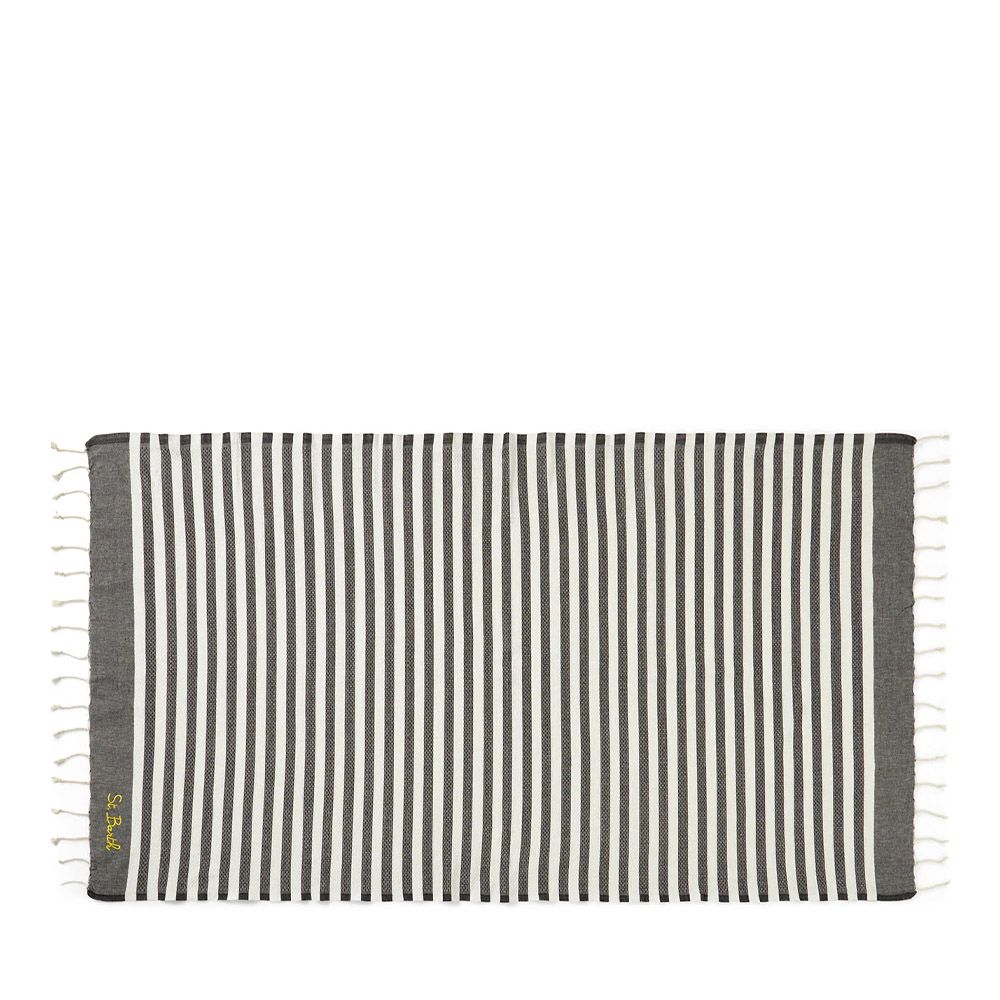 MC2 Saint Barth Foutas Βαμβακερή παραλιακή πετσέτα με ρίγες | Μαύρο/Λευκό
