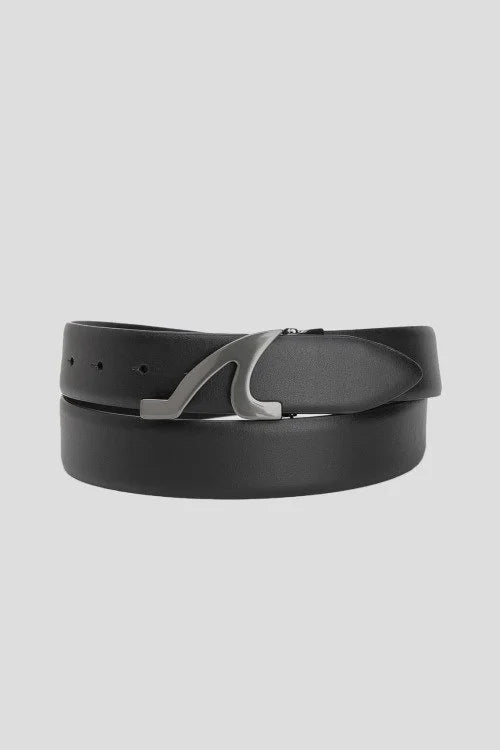 Paul &amp; Shark Fin Buckle Saffiano Leather Belt | Black